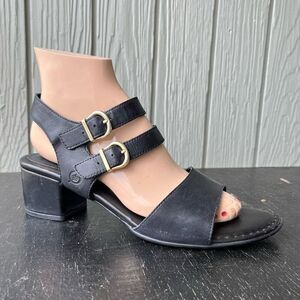 Born Black Leather Block Heel Strappy Sandals with Double Buckles Size 9M